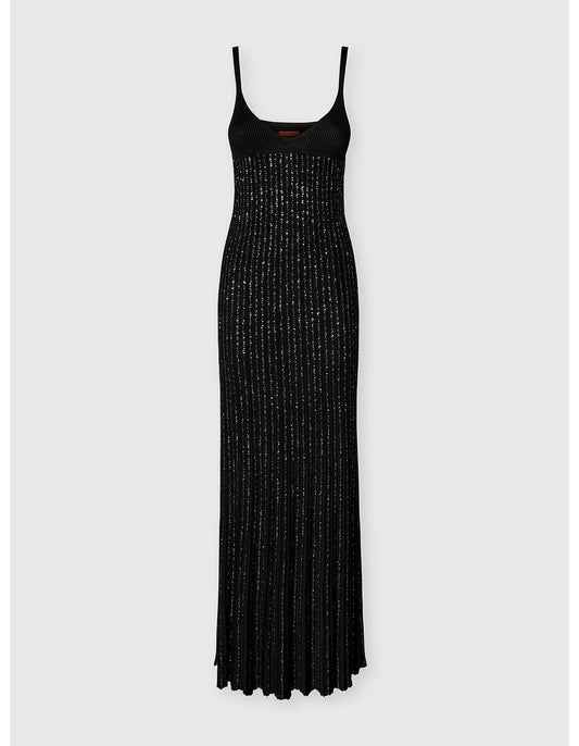 Missoni women's long sequin dress —ribbed knit, V-neckline in black product shot