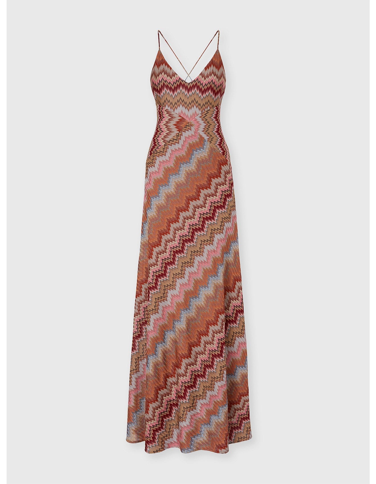 Missoni women's maxi dress in viscose — Raschel snake motif knit, crossed straps, V-neckline in pink product shot