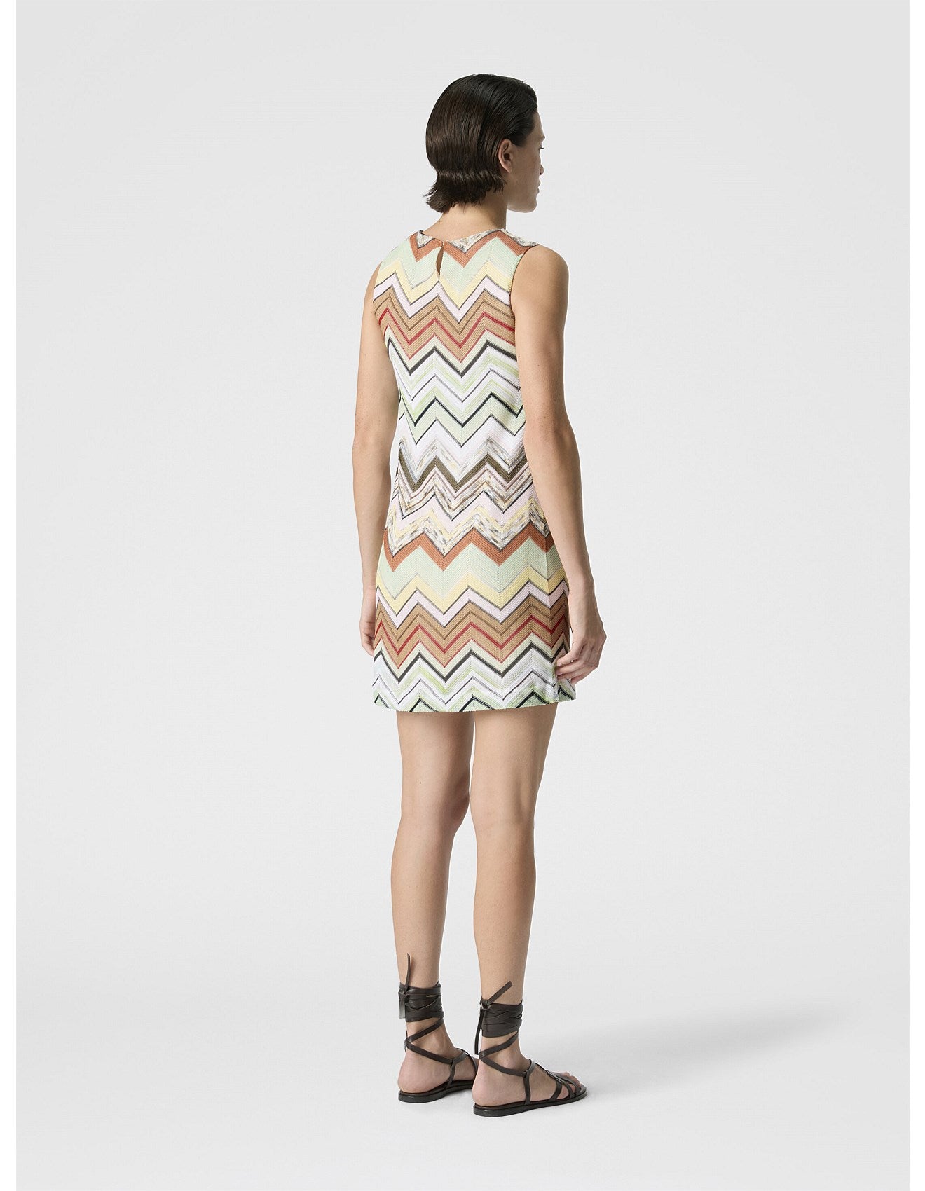 Missoni women's sleeveless mini dress in cotton viscose blend — chevron knit, crew neckline in white multi back view