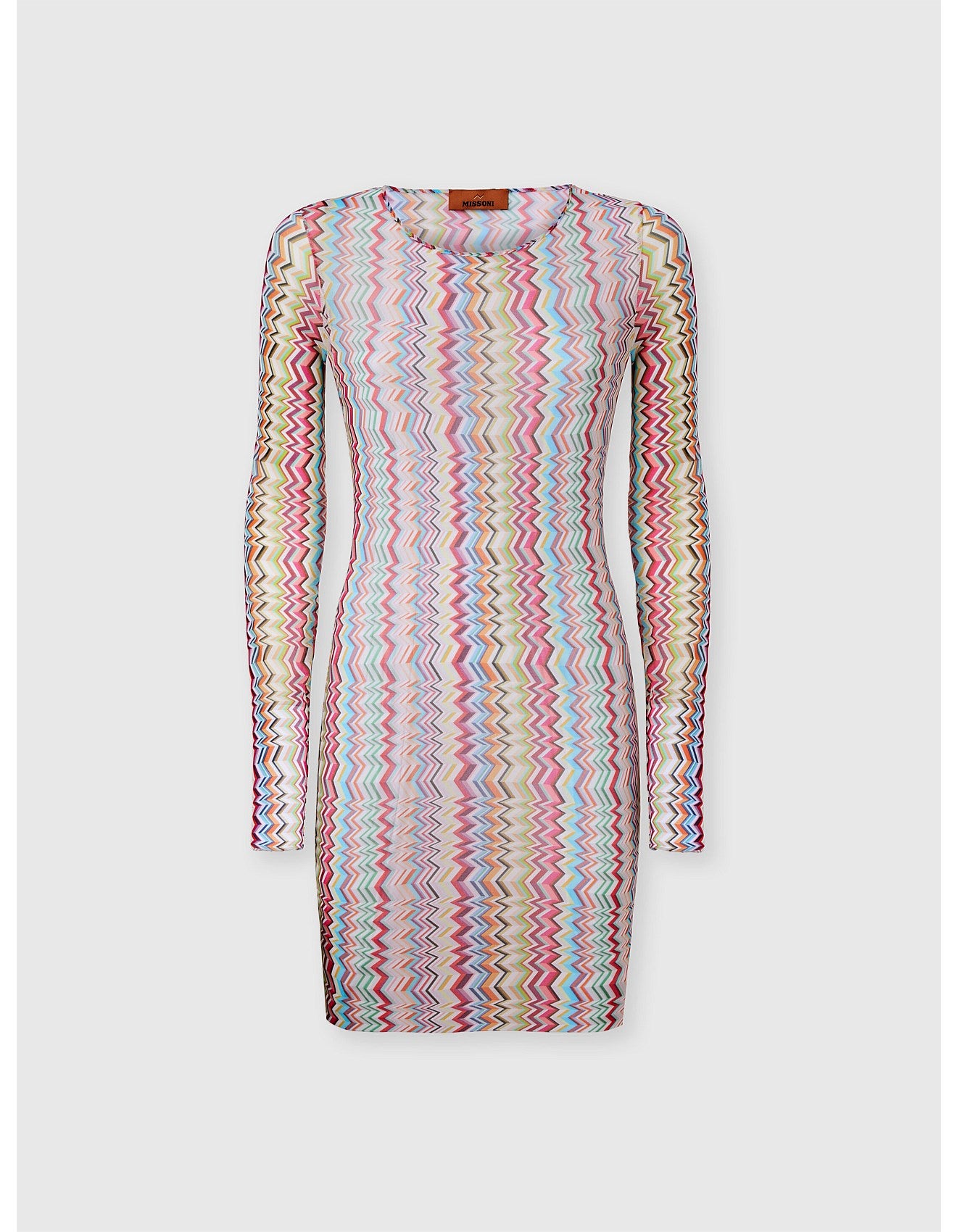 Missoni women's long sleeve mini dress in printed tulle — zigzag motif in mulit, product shot
