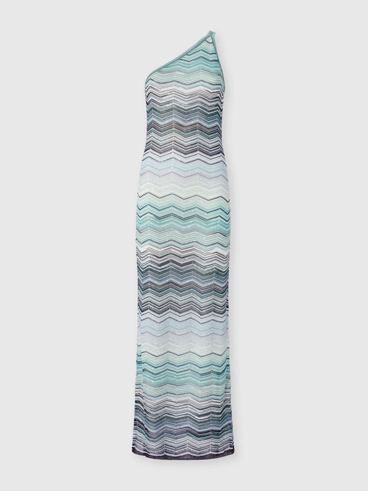 One shoulder turquoise Missoni zigzag patterned dress 