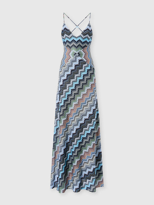 Missoni women's maxi dress in viscose — Raschel snake motif knit, crossed straps, V-neckline in blue product shot 