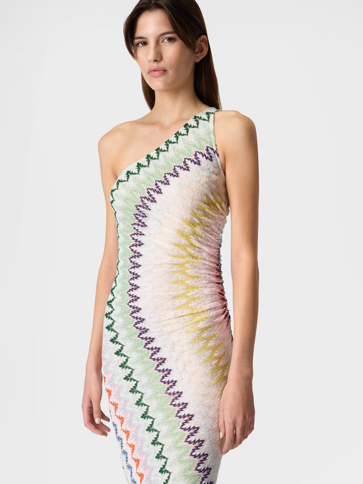 ONE-SHOULDER CHEVRON LONG DRESS