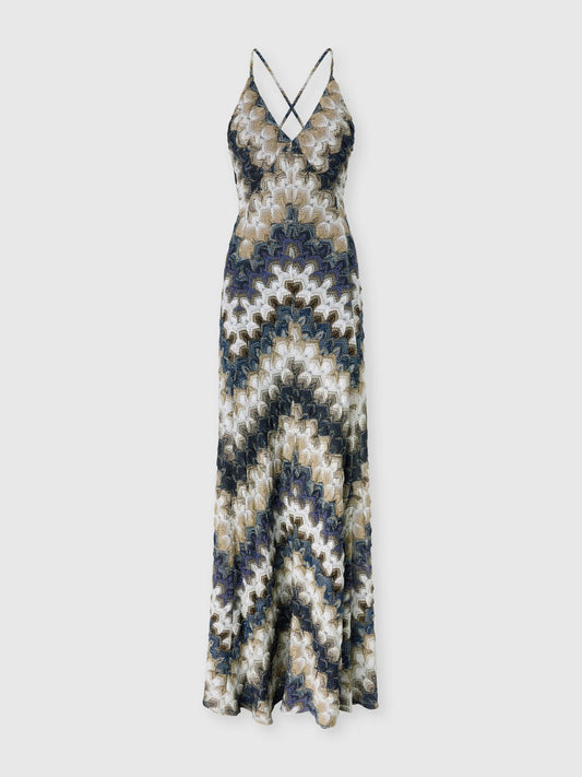 V-NECK LONG DRESS LACE MOTIF