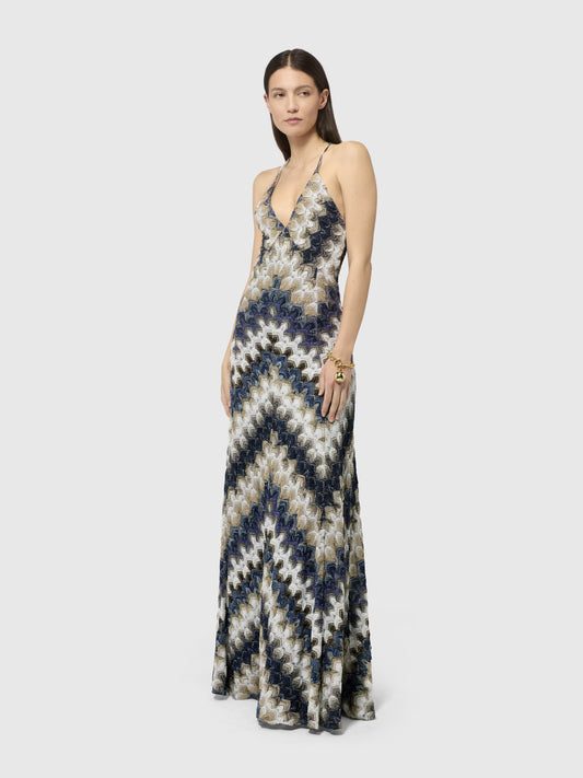 V-NECK LONG DRESS LACE MOTIF