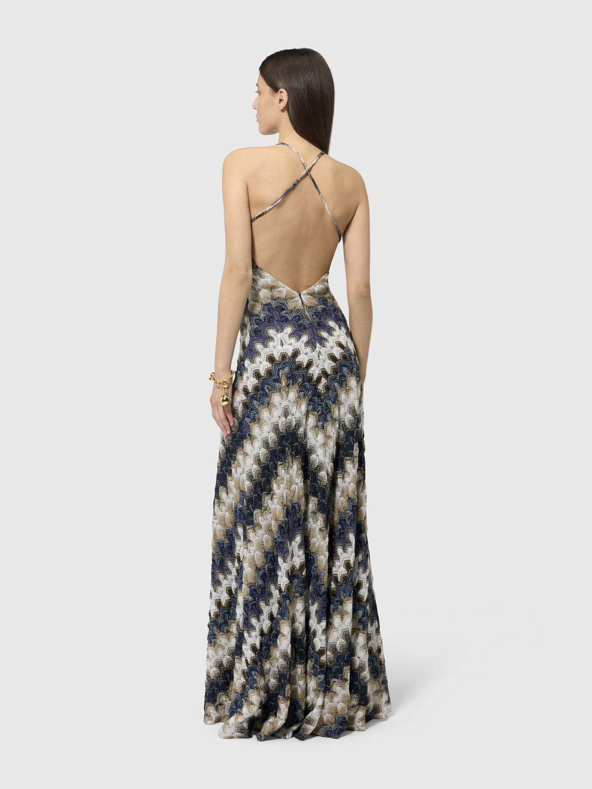 V-NECK LONG DRESS LACE MOTIF