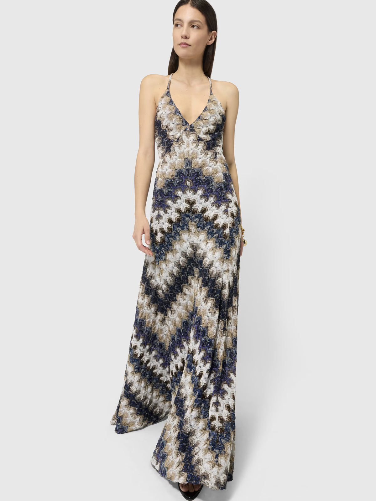 V-NECK LONG DRESS LACE MOTIF