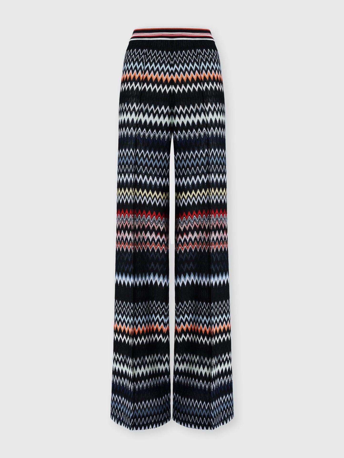 Missoni women's wide-leg pants in cotton viscose blend — zigzag chevron knit in black