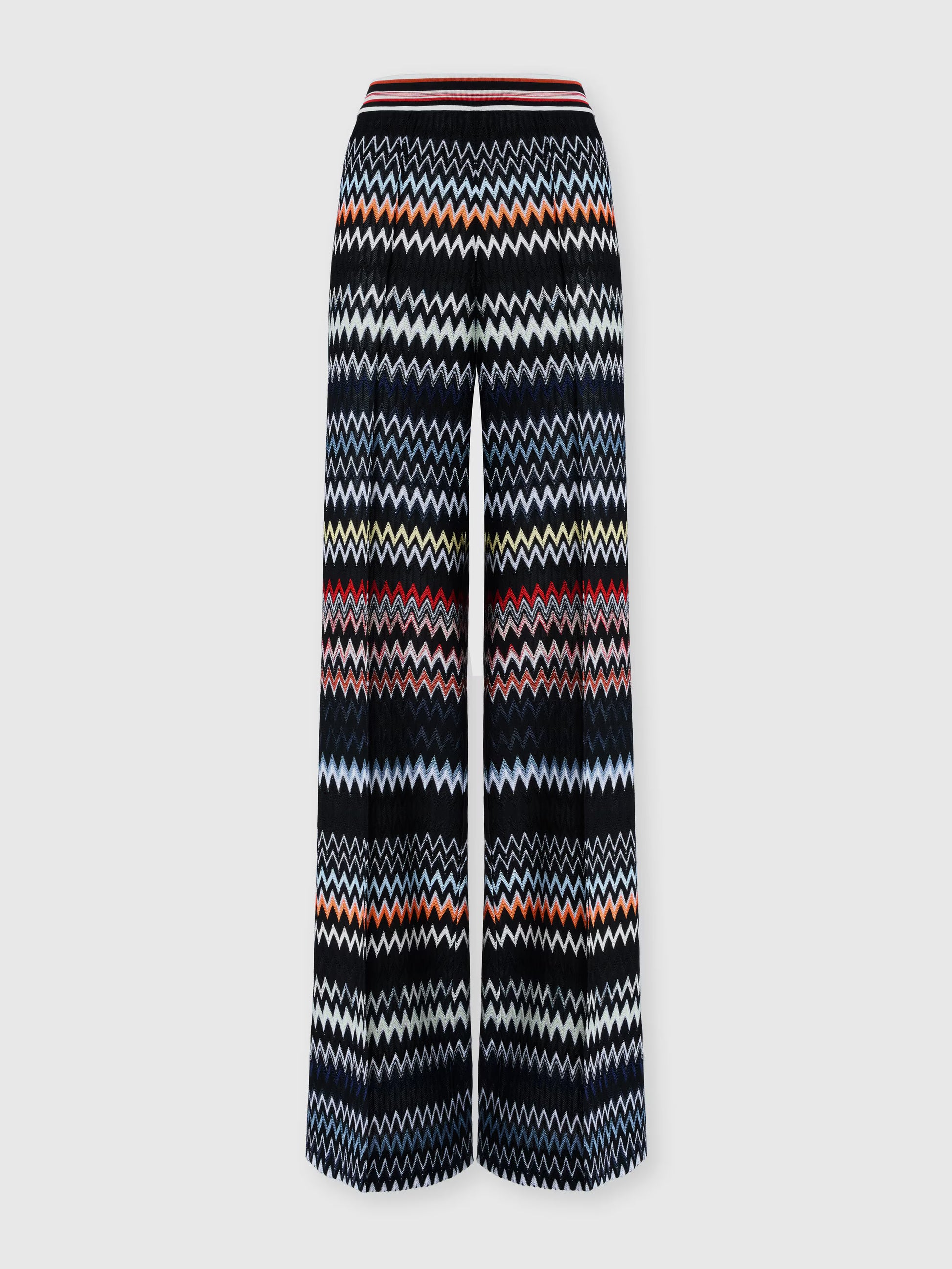 Missoni women's wide-leg pants in cotton viscose blend — zigzag chevron knit in black