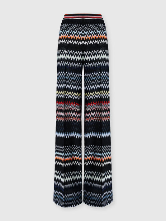 Missoni women's wide-leg pants in cotton viscose blend — zigzag chevron knit in black