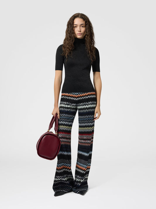 Missoni women's wide-leg pants in cotton viscose blend — zigzag chevron knit in black