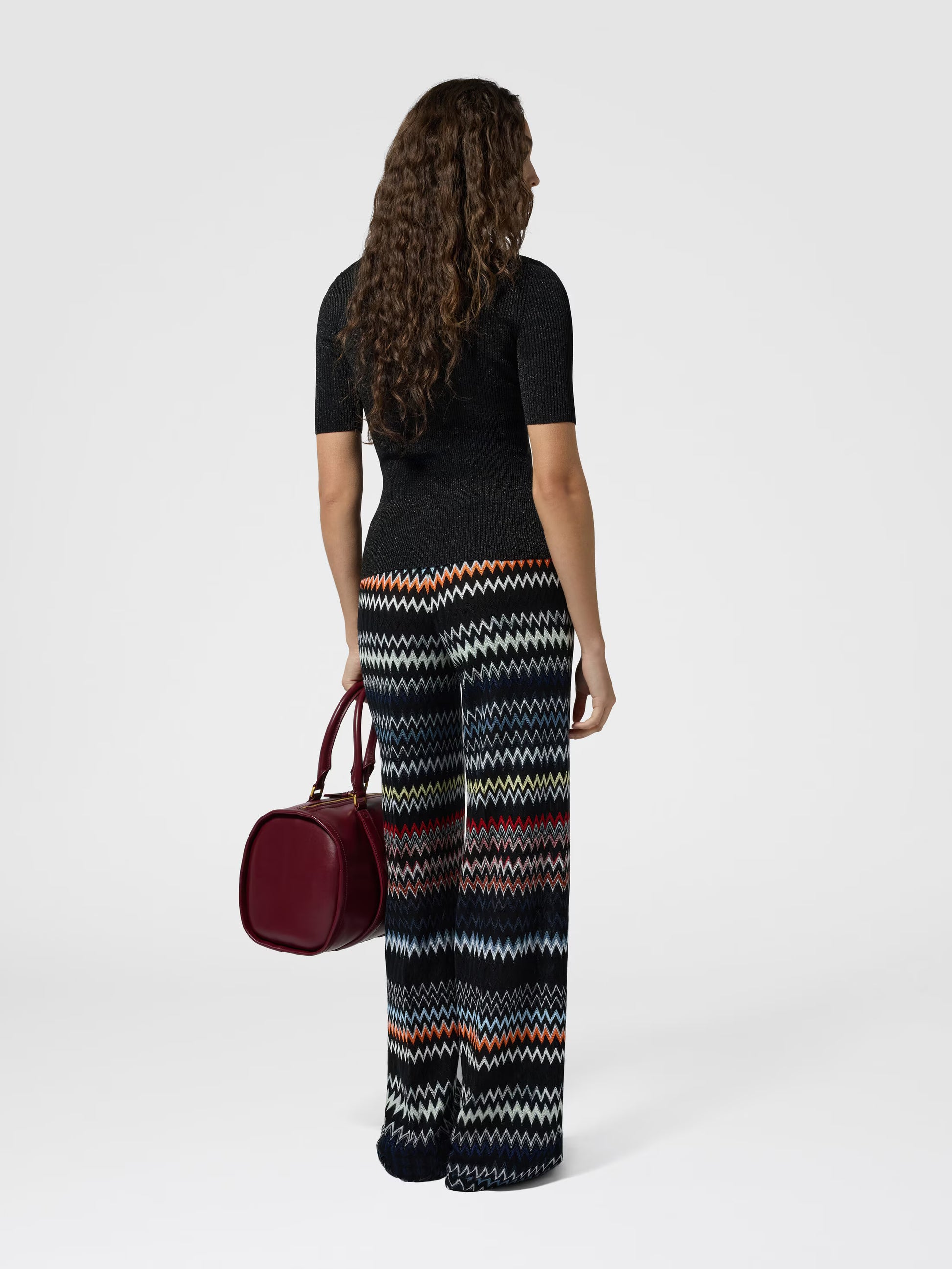 Missoni women's wide-leg pants in cotton viscose blend — zigzag chevron knit in black