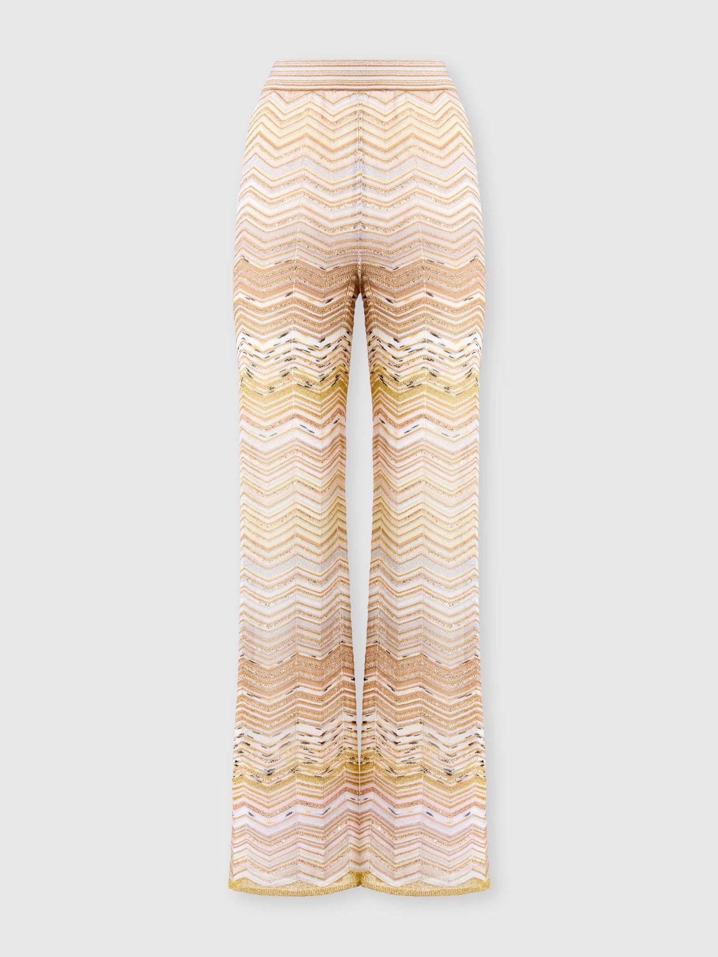 Missoni women's wide-leg trousers in chevron viscose lamé — sequin embellishment, elasticated waistband in gold