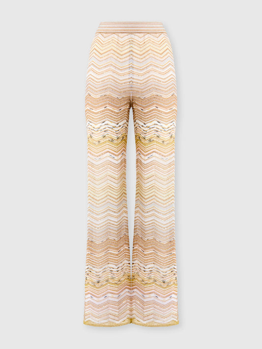 Missoni women's wide-leg trousers in chevron viscose lamé — sequin embellishment, elasticated waistband in gold