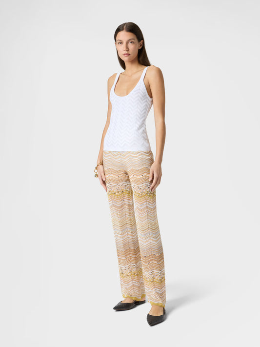 Missoni women's wide-leg trousers in chevron viscose lamé — sequin embellishment, elasticated waistband in gold