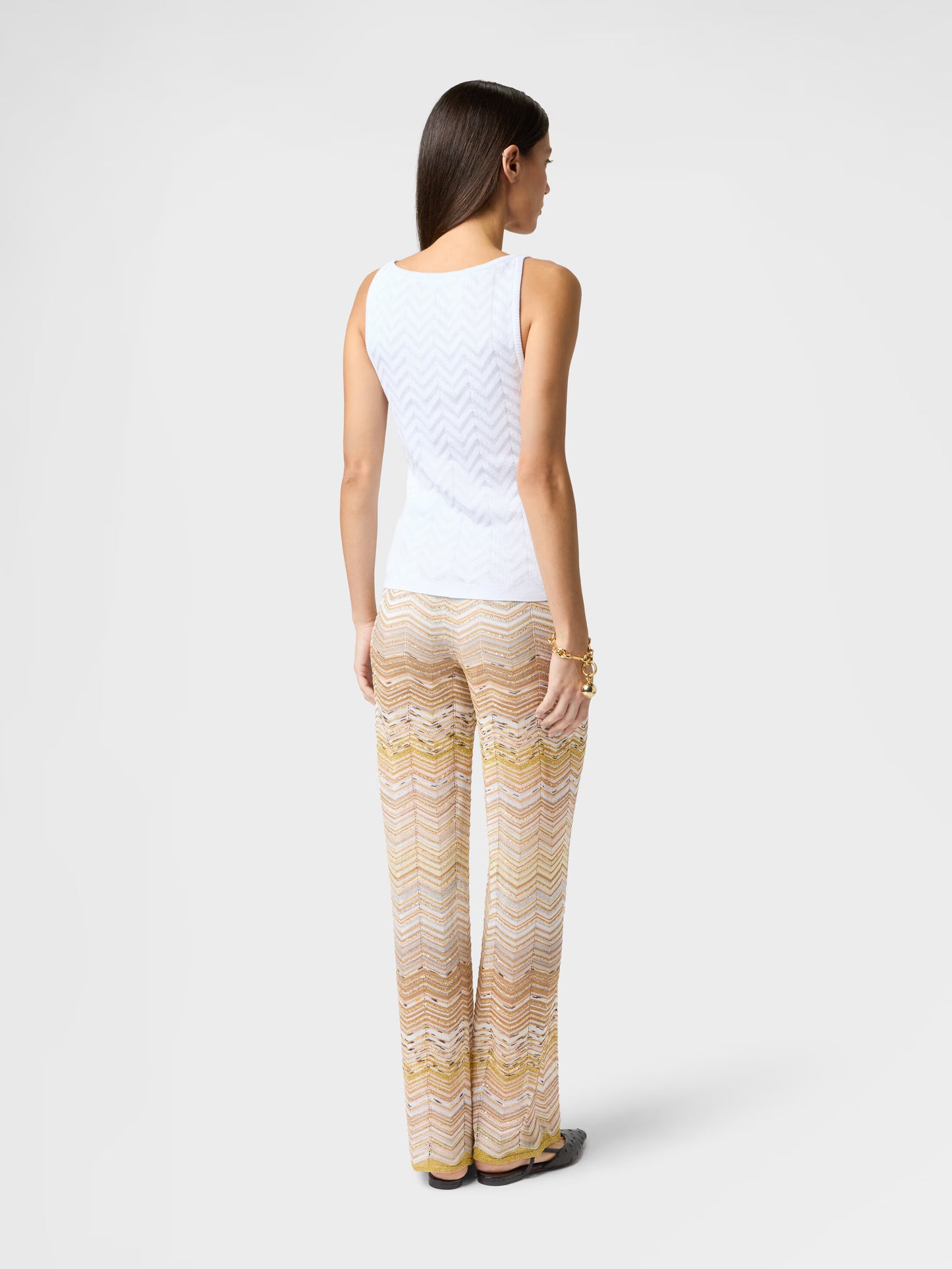 Missoni women's wide-leg trousers in chevron viscose lamé — sequin embellishment, elasticated waistband in gold back view