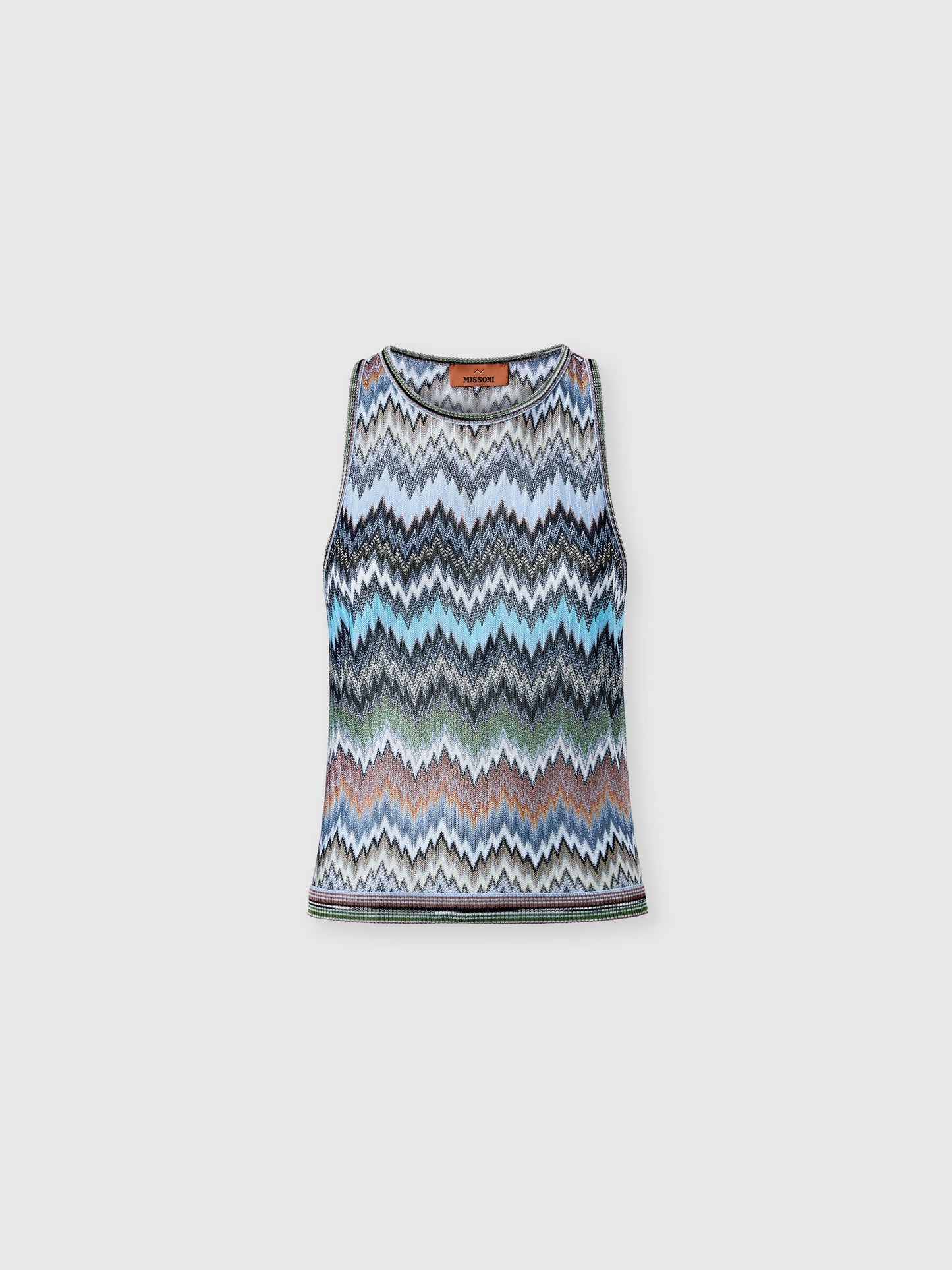 Missoni women's sleeveless crewneck top in 100% viscose in blue
