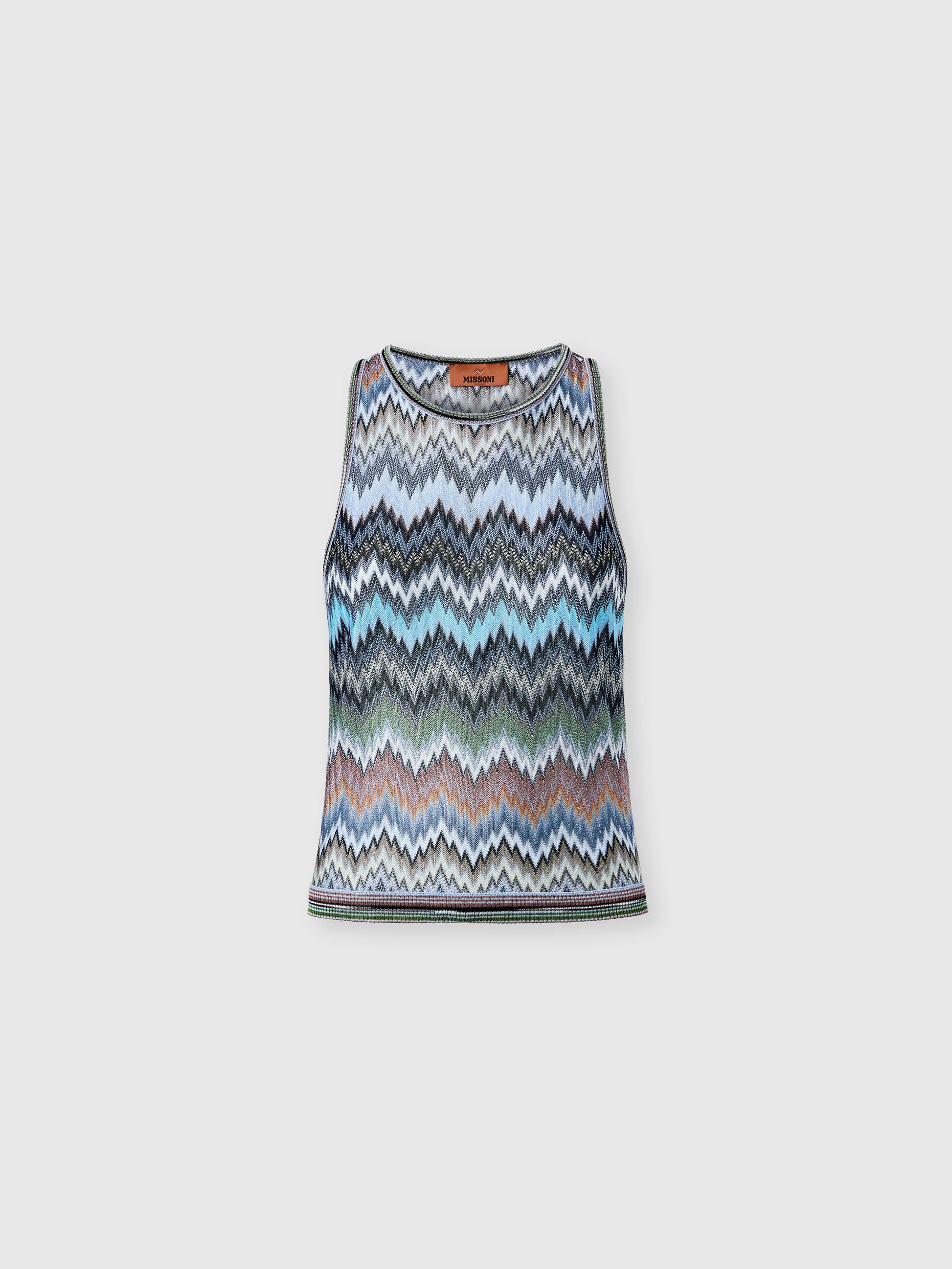 Missoni women's sleeveless crewneck top in 100% viscose in blue