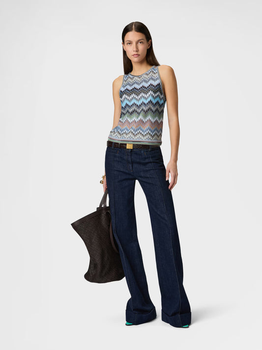 Missoni women's sleeveless crewneck top in 100% viscose in blue
