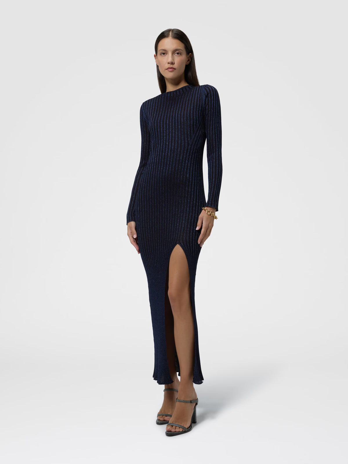 RIBBED LONG DRESS WITH SLIT