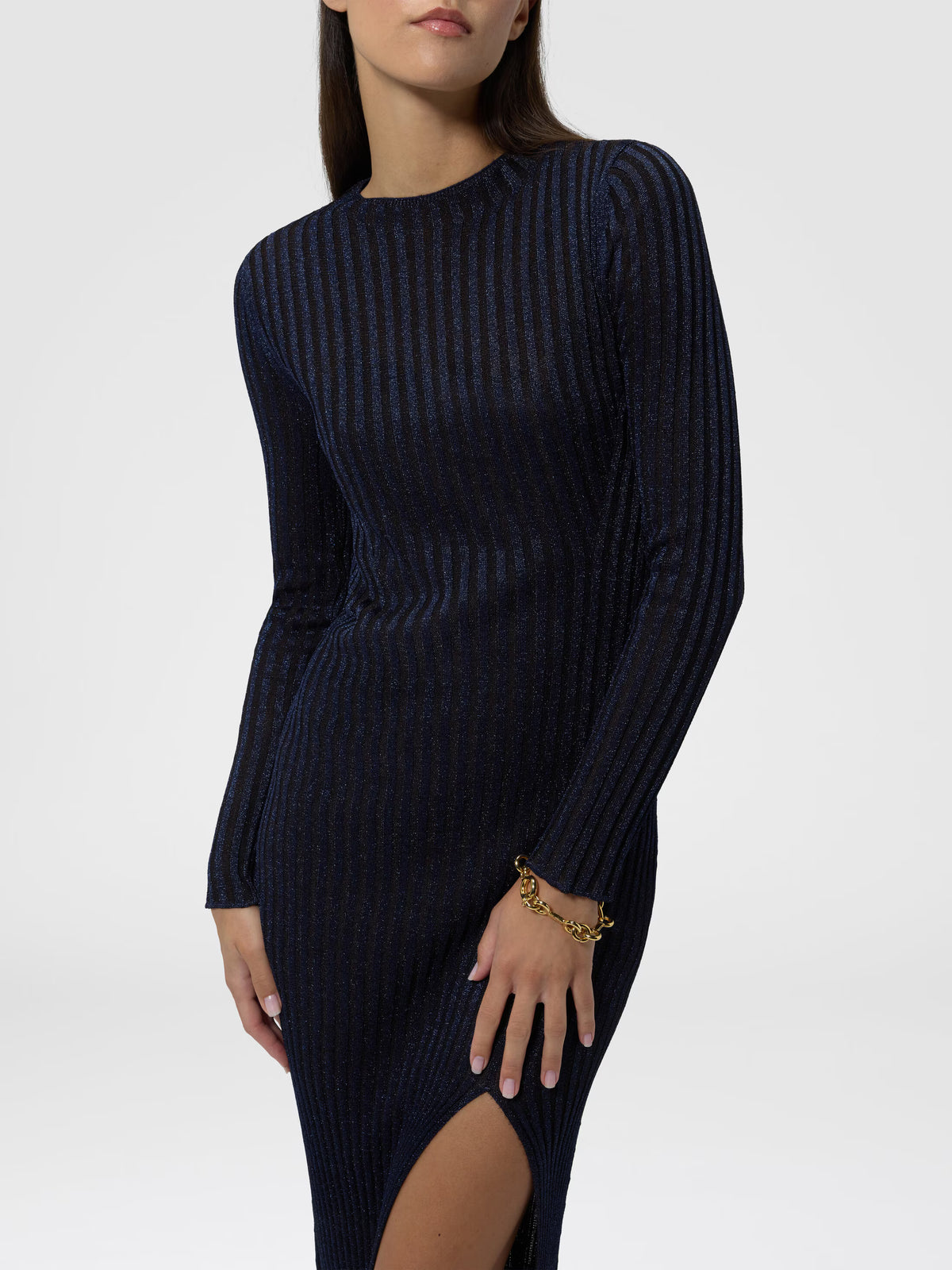 RIBBED LONG DRESS WITH SLIT