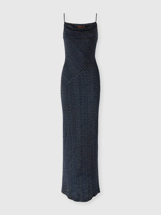 LONG LAMÉ DRESS DRAPED NECKLINE