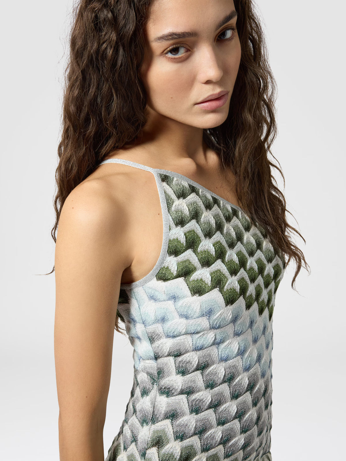 ONE-SHOULDER LAMÉ MINI DRESS