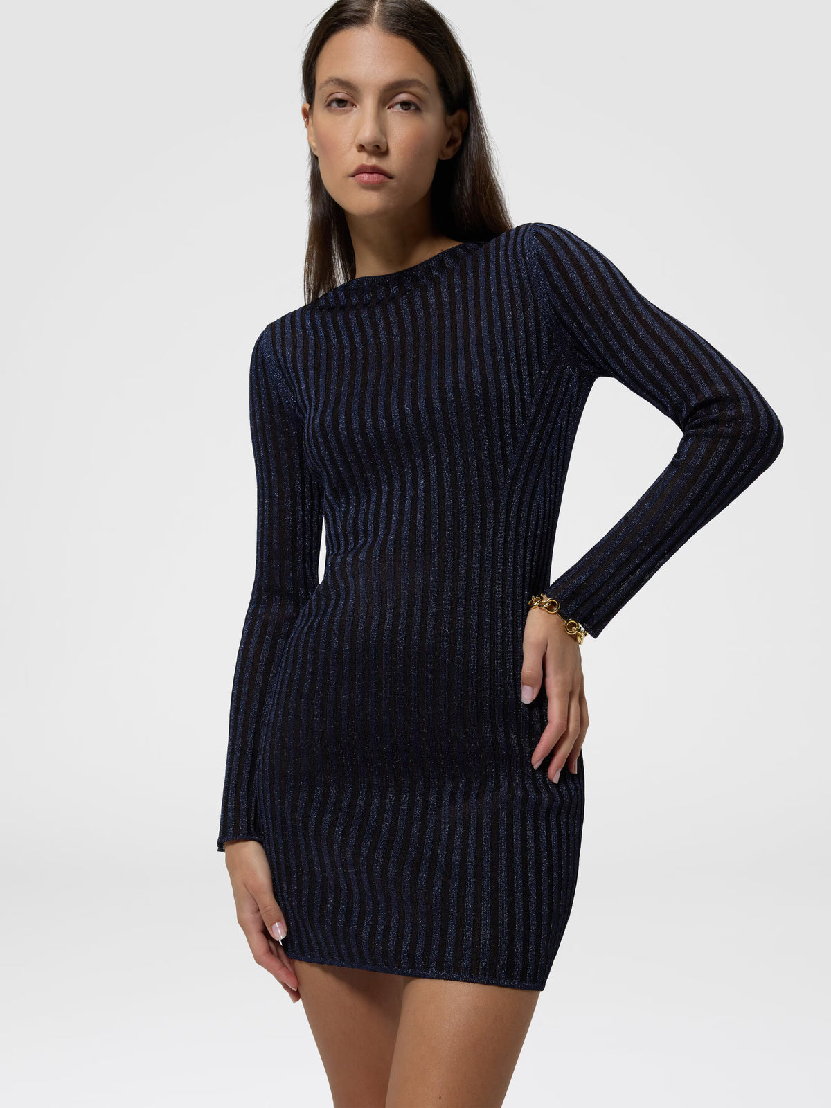RIBBED LAMÉ MINI DRESS