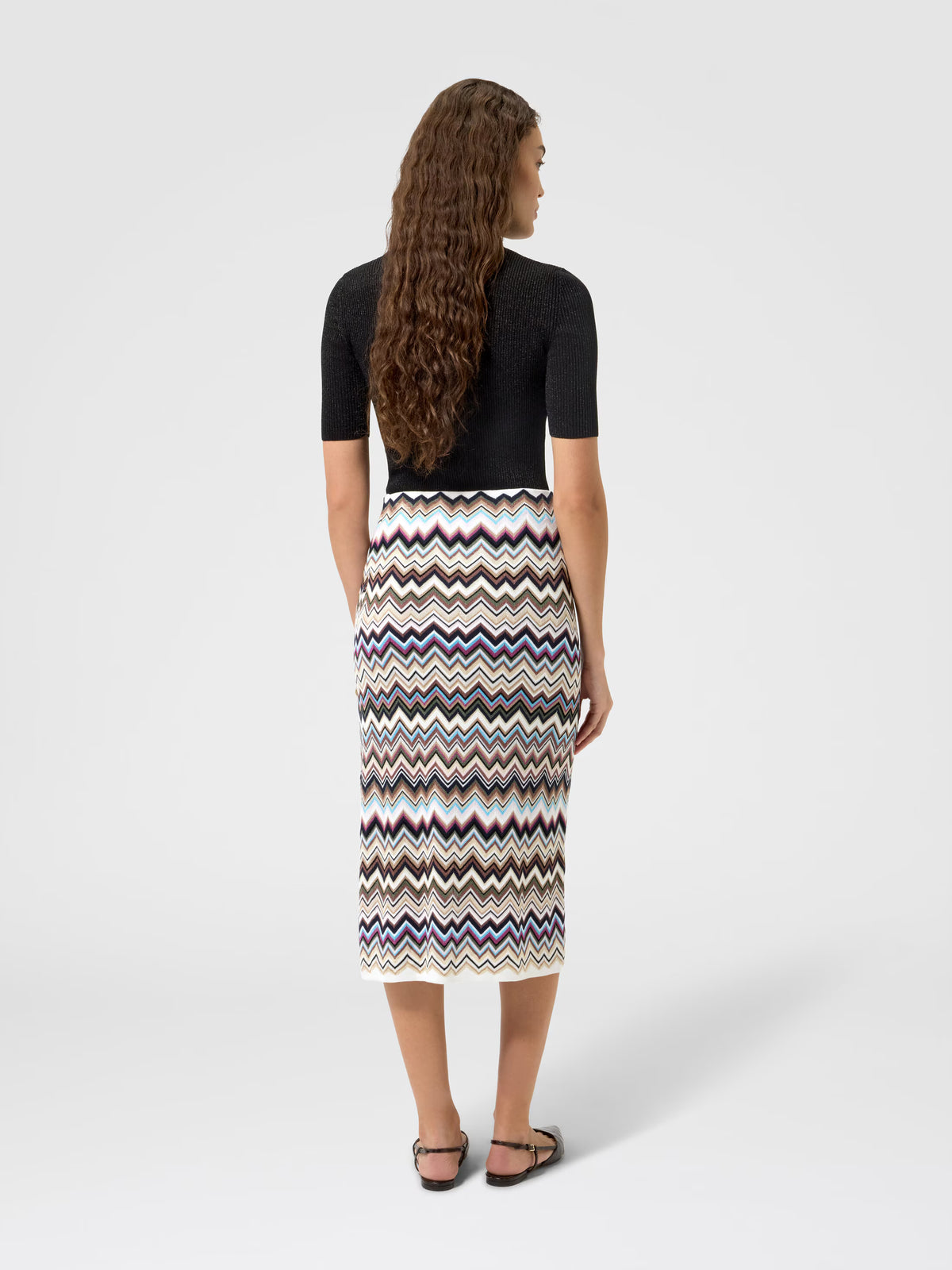 ZIG ZAG KNIT MIDI SKIRT W SLIT
