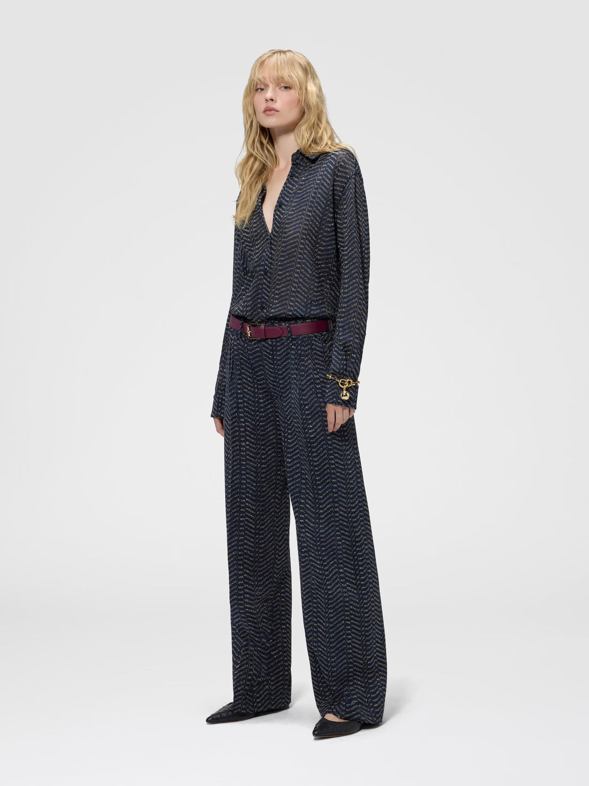 CLASSIC LAMÉ TROUSERS W GREEK KEY MOTIF