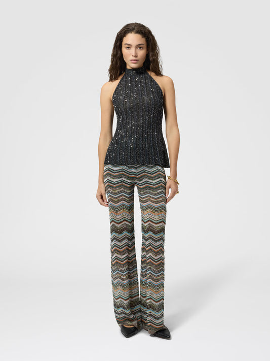 CHEVRON PALAZZO TROUSERS W SEQUINS
