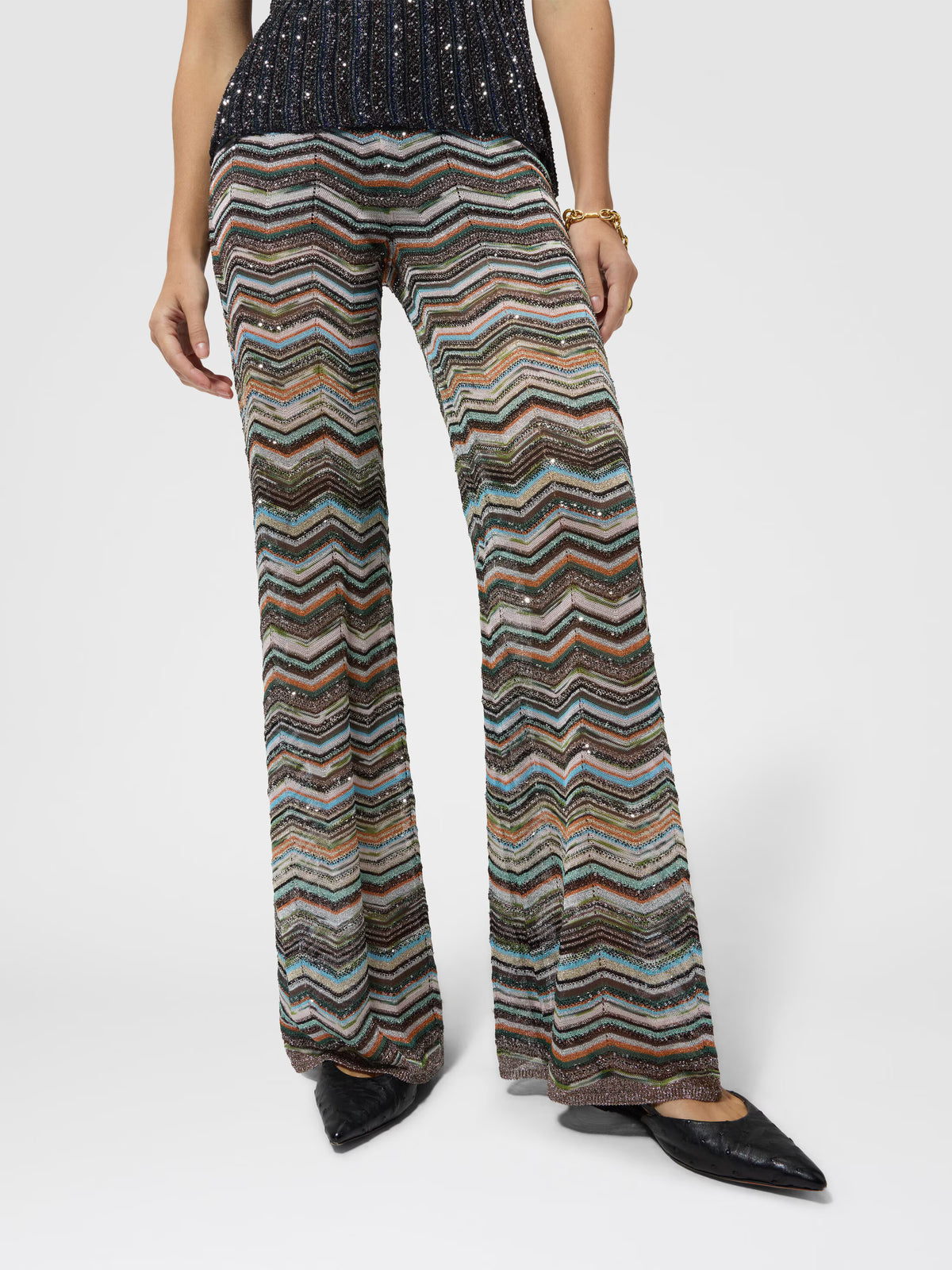CHEVRON PALAZZO TROUSERS W SEQUINS