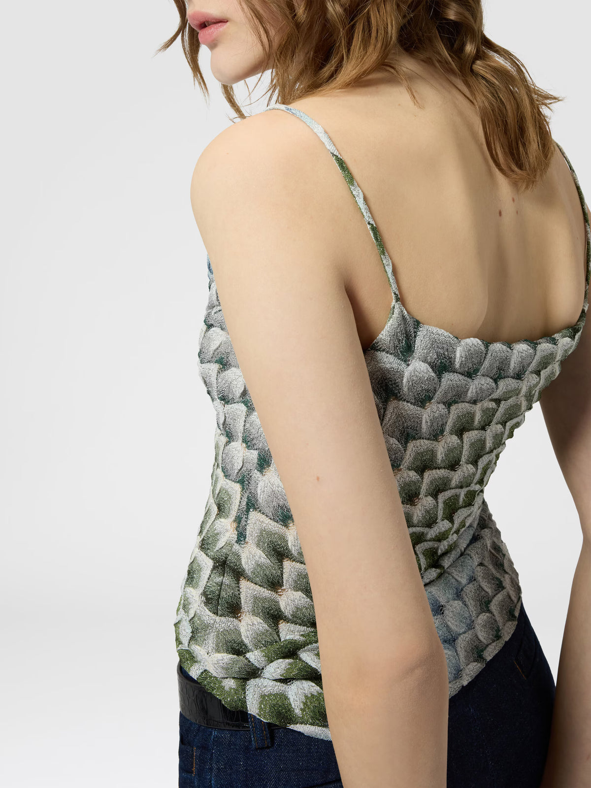 LACE MOTIF TOP W DRAPED NECKLINE