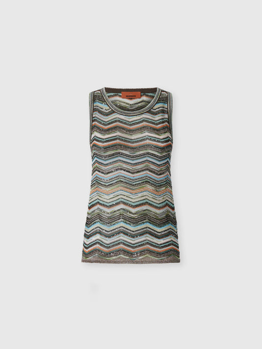 SLEEVELESS CHEVRON LAME TANK TOP