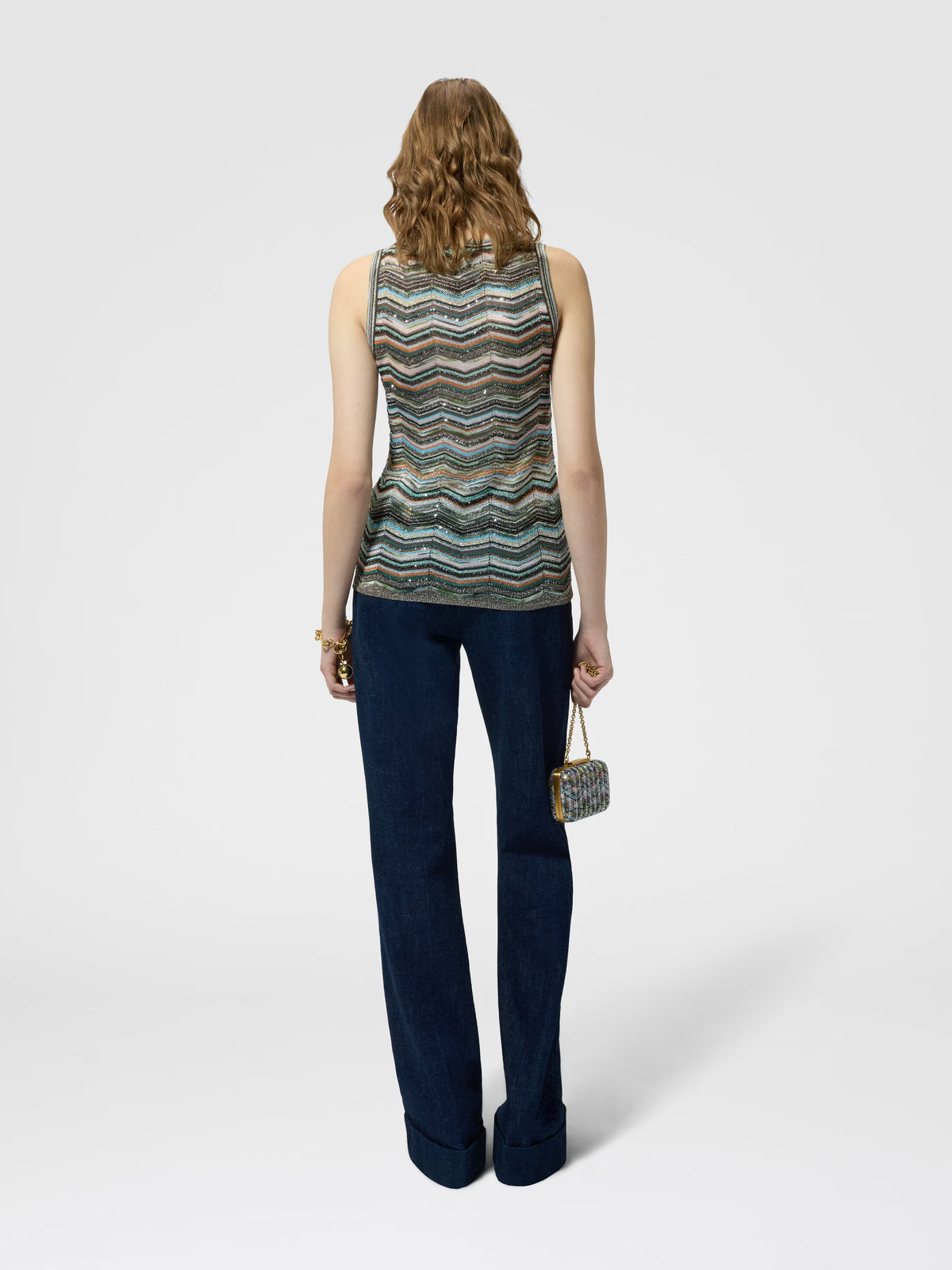 SLEEVELESS CHEVRON LAME TANK TOP
