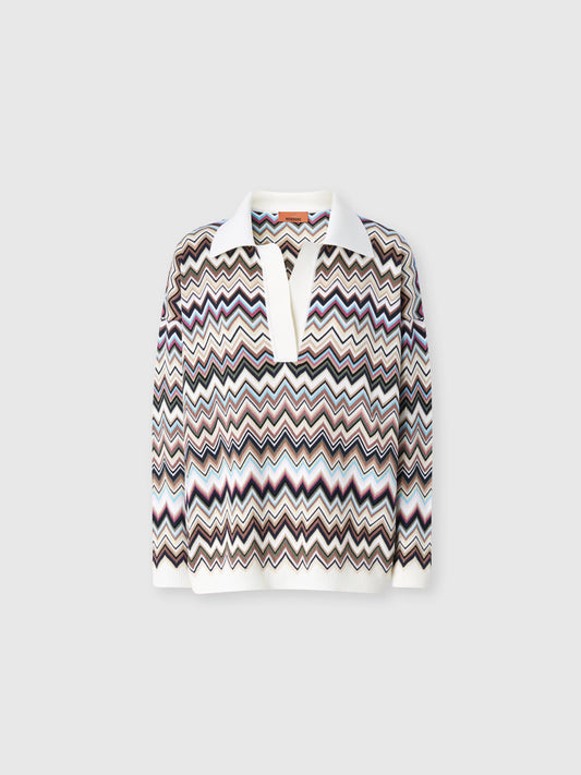 OVERSIZED KNIT L/S ZIG ZAG POLO