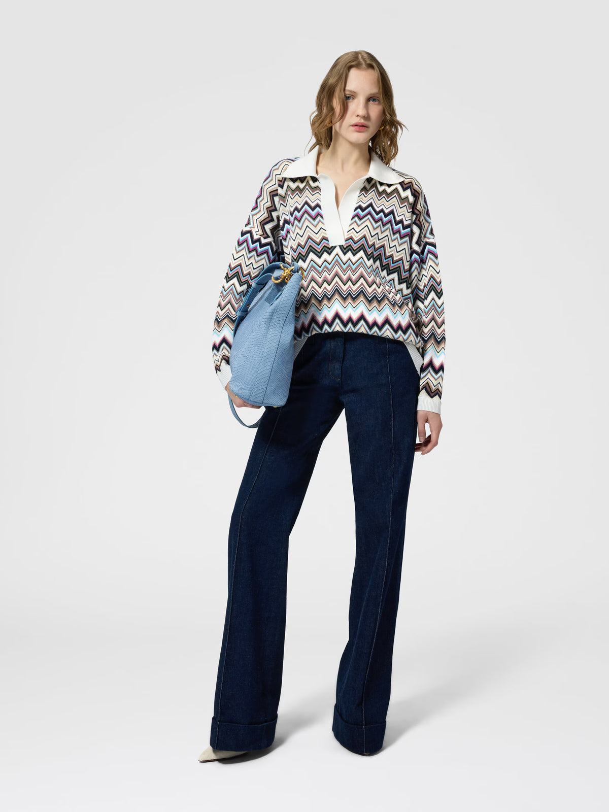 OVERSIZED KNIT L/S ZIG ZAG POLO