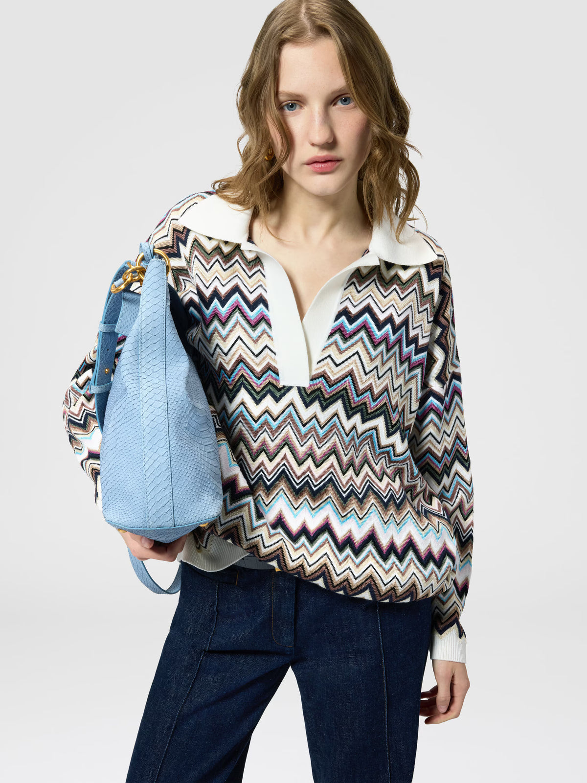 OVERSIZED KNIT L/S ZIG ZAG POLO