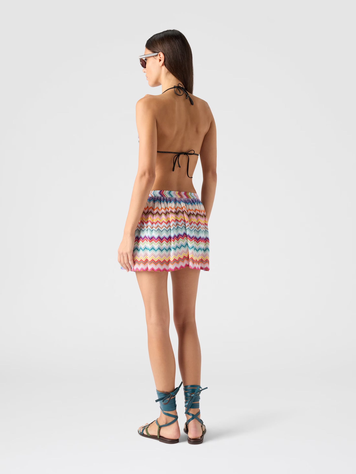 Missoni women's shorts in viscose lamé — Raschel zigzag pixel-effect knit in multi light back view