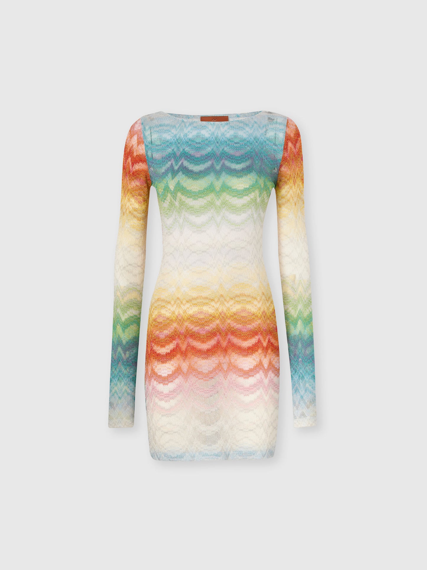 Missoni women's long sleeve mini dress in shaded viscose lamé — Raschel knit, sheer finish in multi color product view