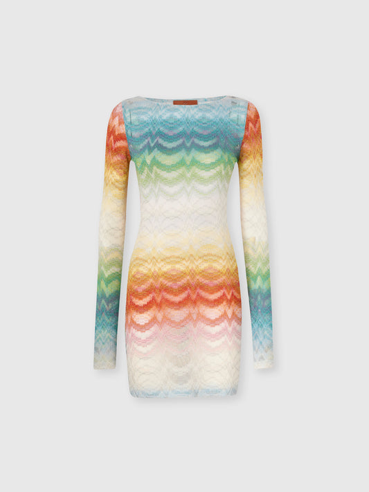 Missoni women's long sleeve mini dress in shaded viscose lamé — Raschel knit, sheer finish in multi color product view