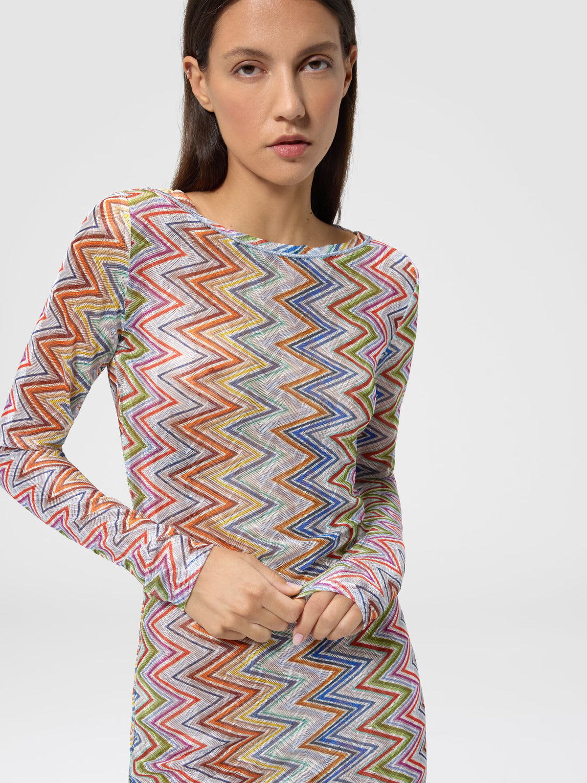 LONG-SLEEVE T-SHIRT DRESS IN PRINTED ZIG ZAG