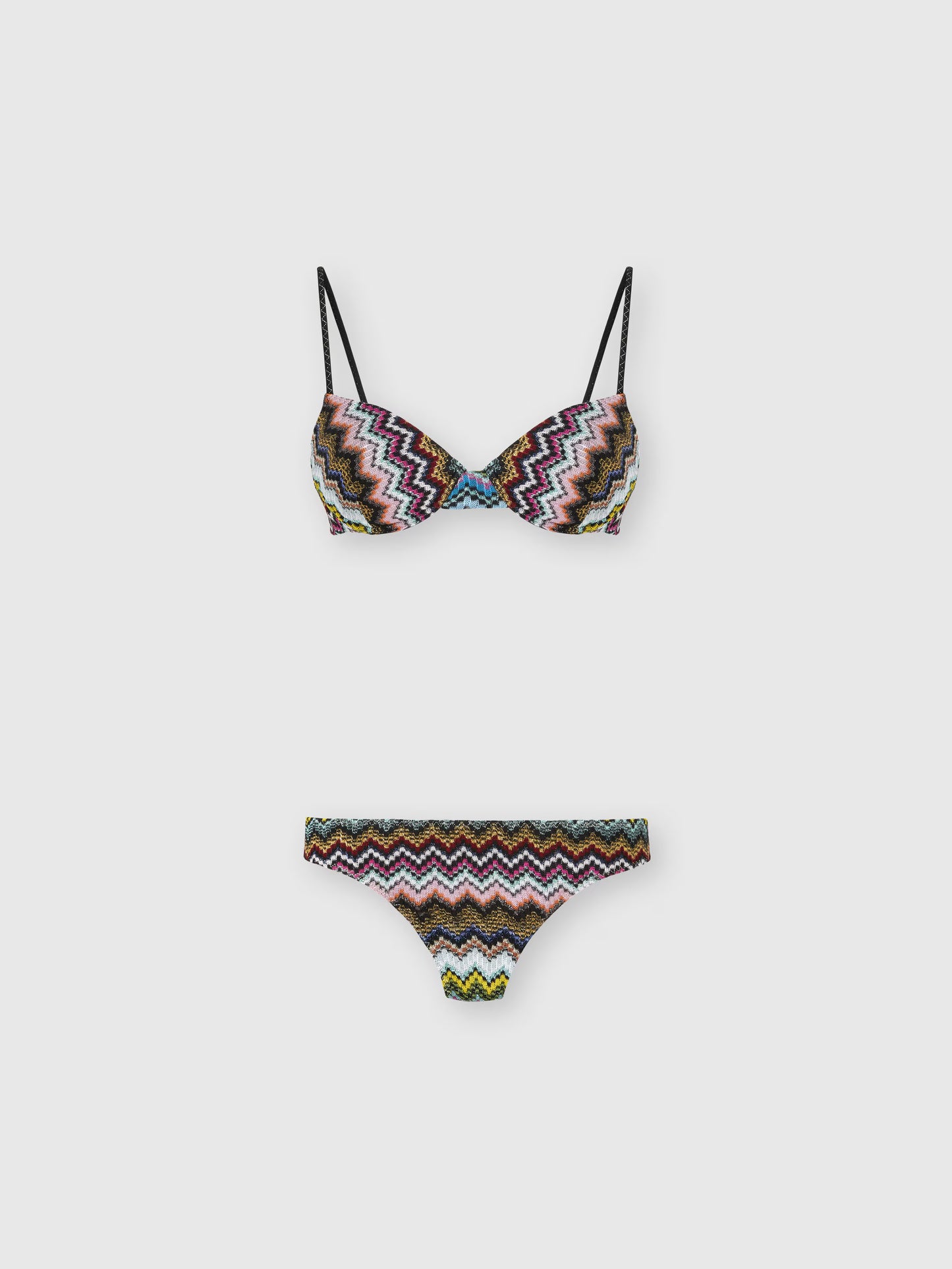 Missoni women's balconette bikini in viscose lamé — Raschel micro zigzag pixel-effect knit in Multi Dark