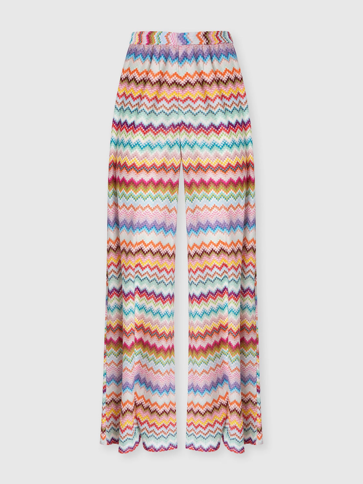 Missoni women's micro zigzag lamé beach pants — viscose Raschel pixel-effect knit, front view
