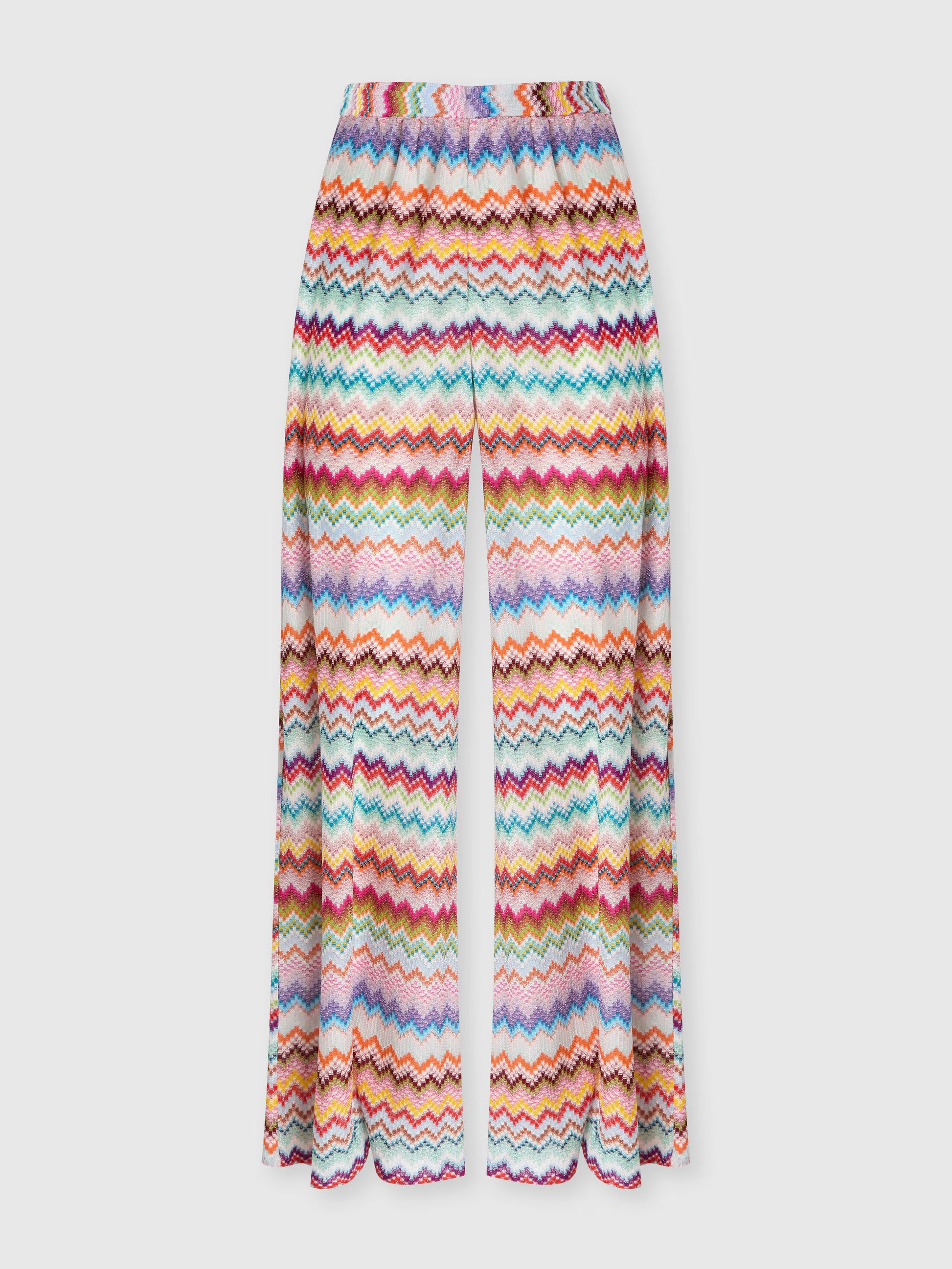 Missoni women's micro zigzag lamé beach pants — viscose Raschel pixel-effect knit, front view
