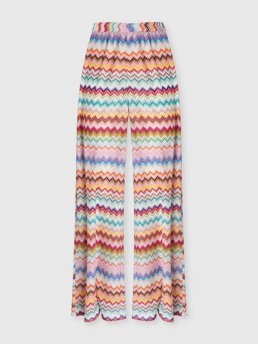 Missoni women's micro zigzag lamé beach pants — viscose Raschel pixel-effect knit, front view