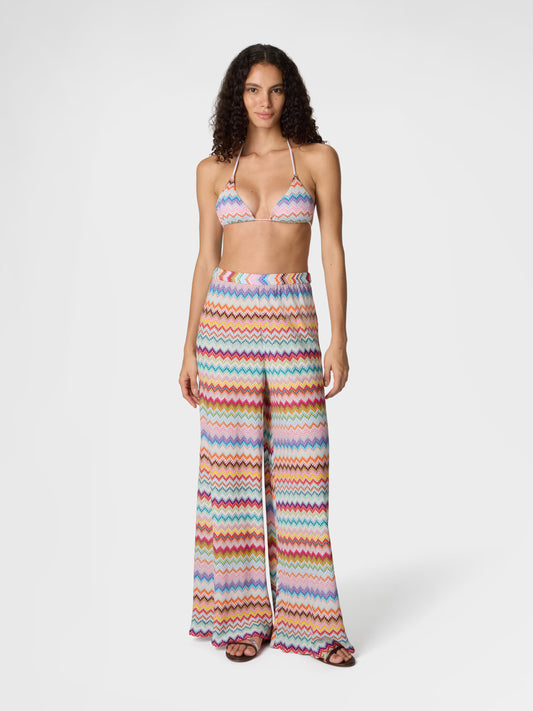 Missoni women's micro zigzag lamé beach pants — viscose Raschel pixel-effect knit, front view