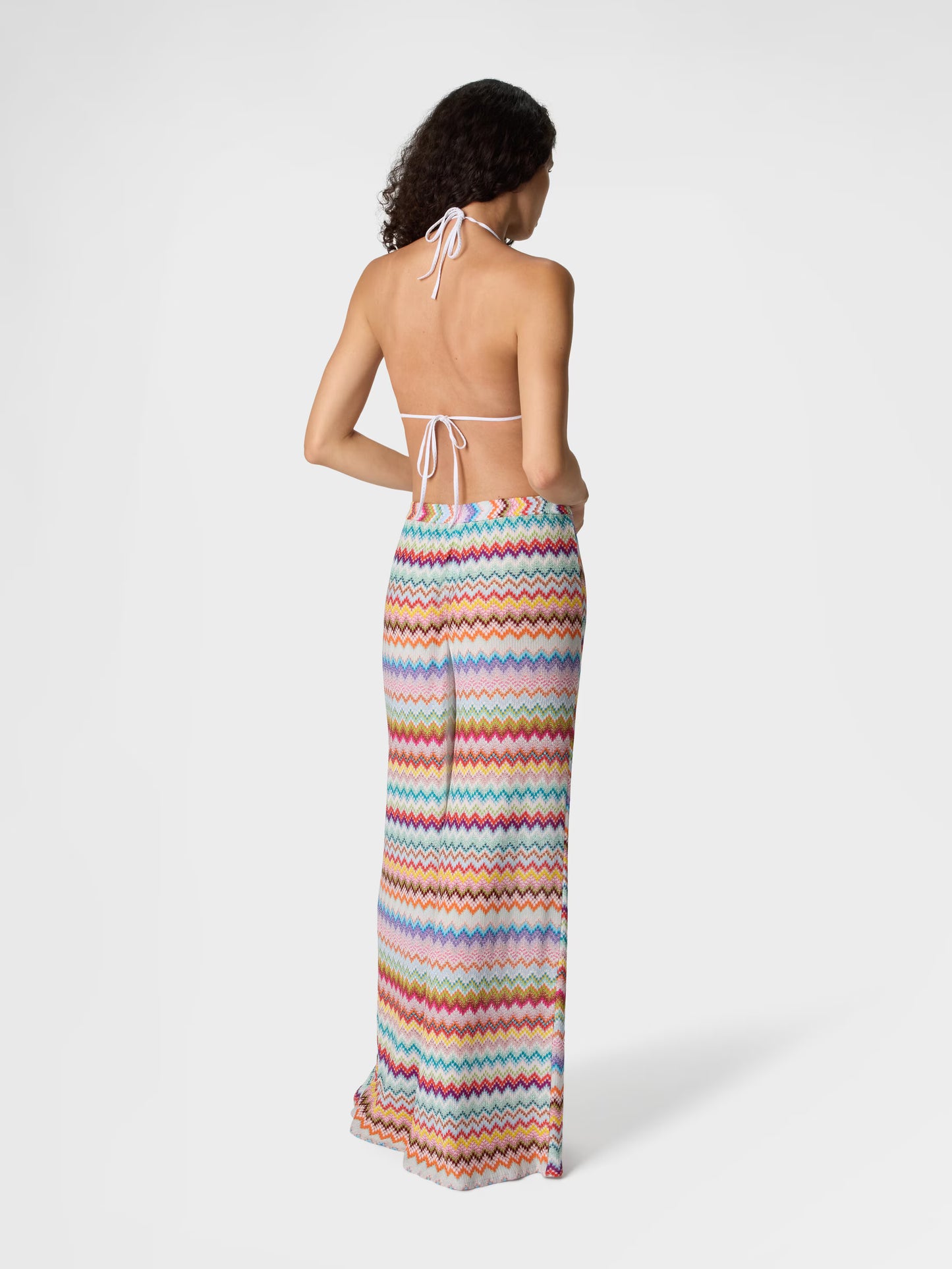 Missoni women's micro zigzag lamé beach pants — viscose Raschel pixel-effect knit, back view