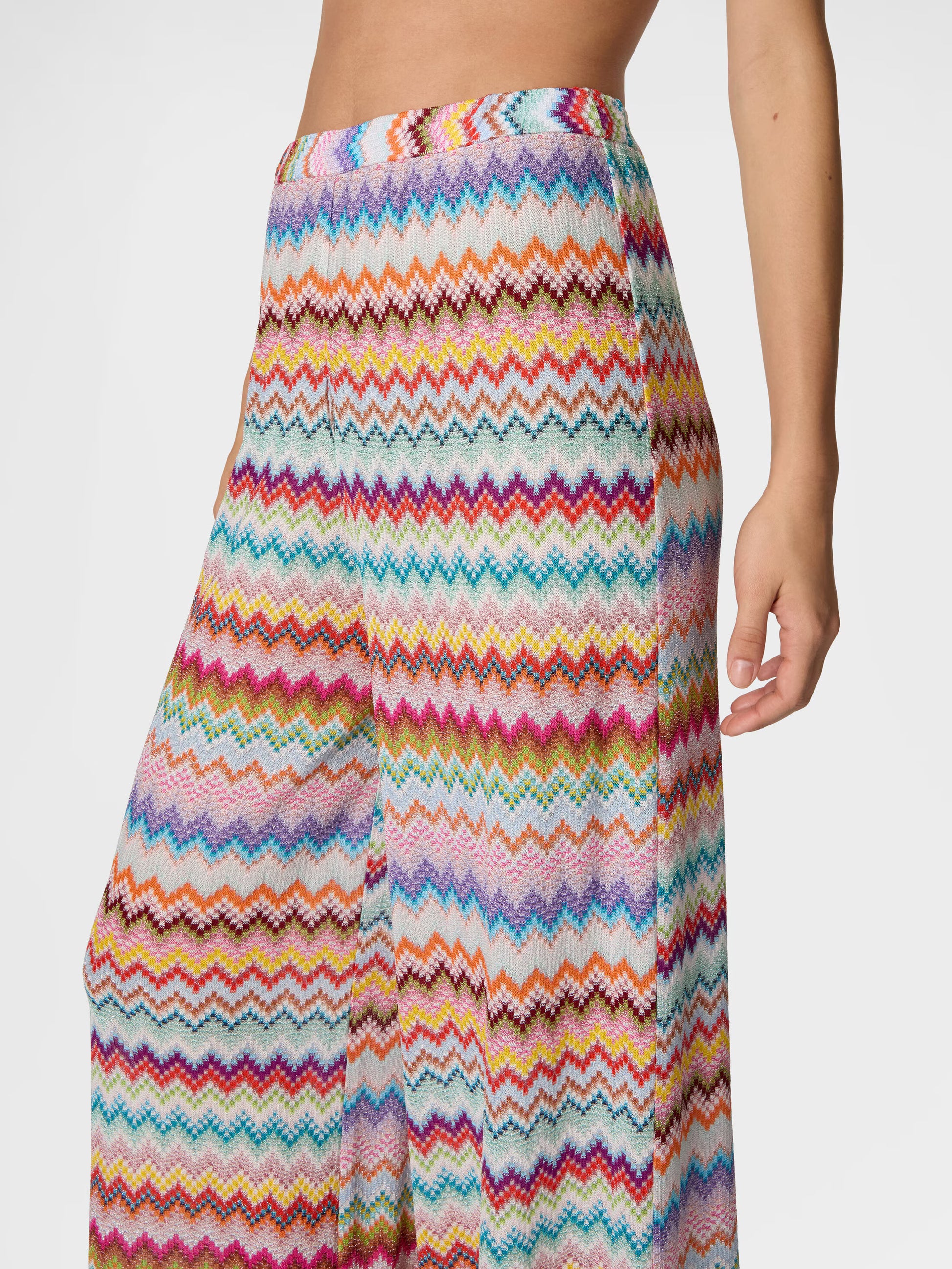 Missoni women's micro zigzag lamé beach pants — viscose Raschel pixel-effect knit, close up