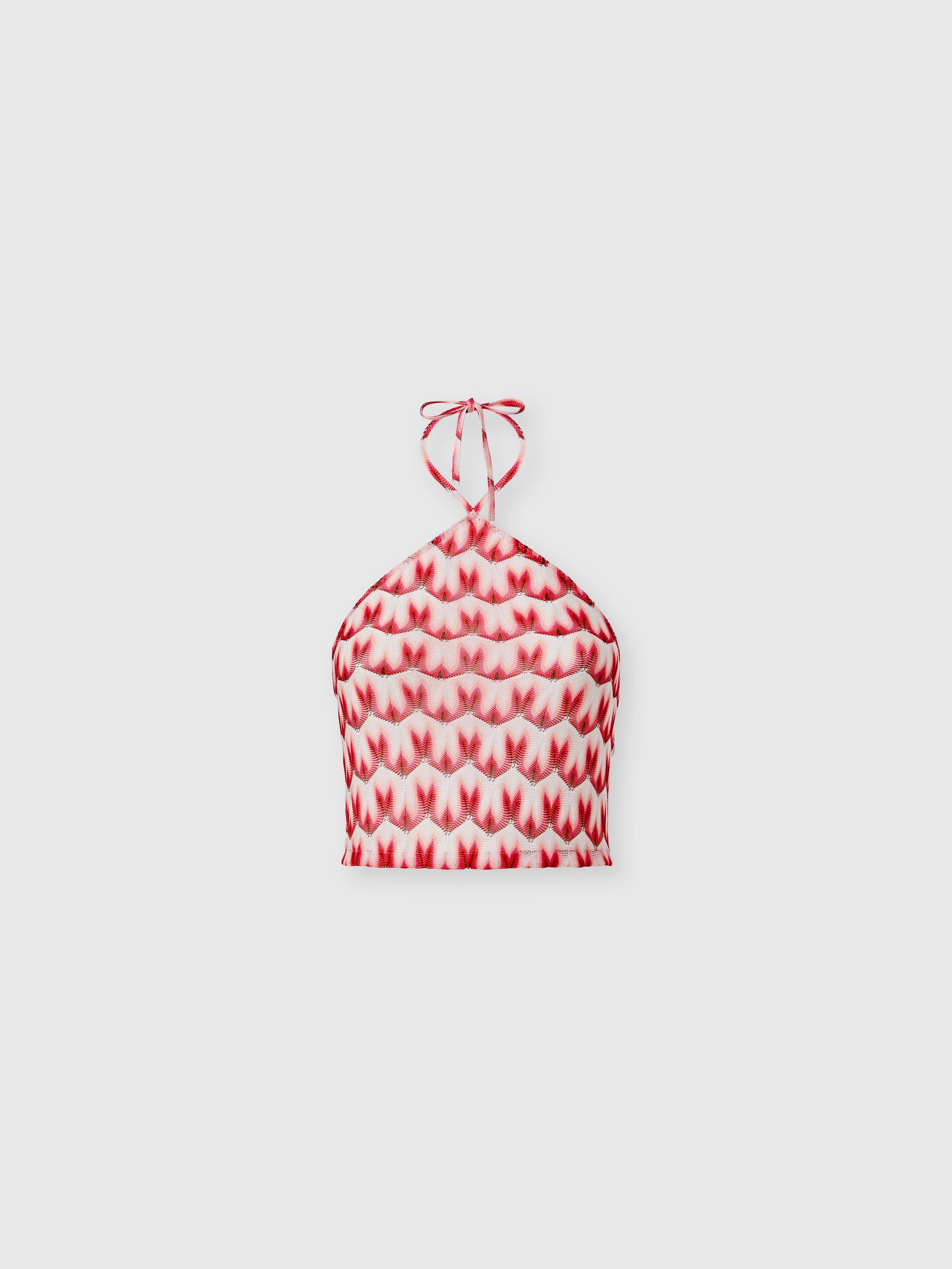Missoni women's halter-neck top in viscose — Raschel floral lace knit in red - product shot